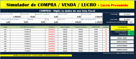 Simulador de COMPRAS, VENDAS & LUCRO / Lucro Presumido - R$ 79,99